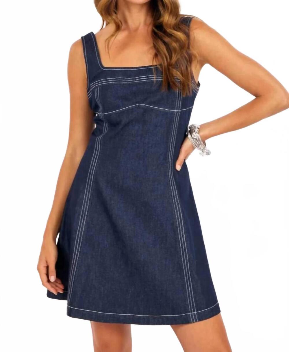 NEW SAGE THE LABEL denim a-line mini dress in indigo